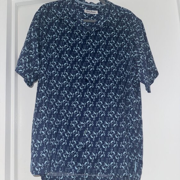 Mens Tommy Bahama Go Flamingo SS Shirt Ocean Deep - Picture 2 of 8